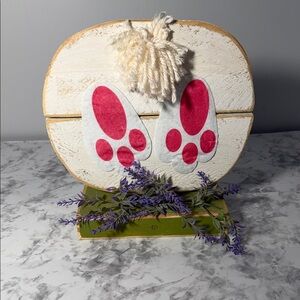 Handcrafted White and Pink Bunny Paw Wooden Decor